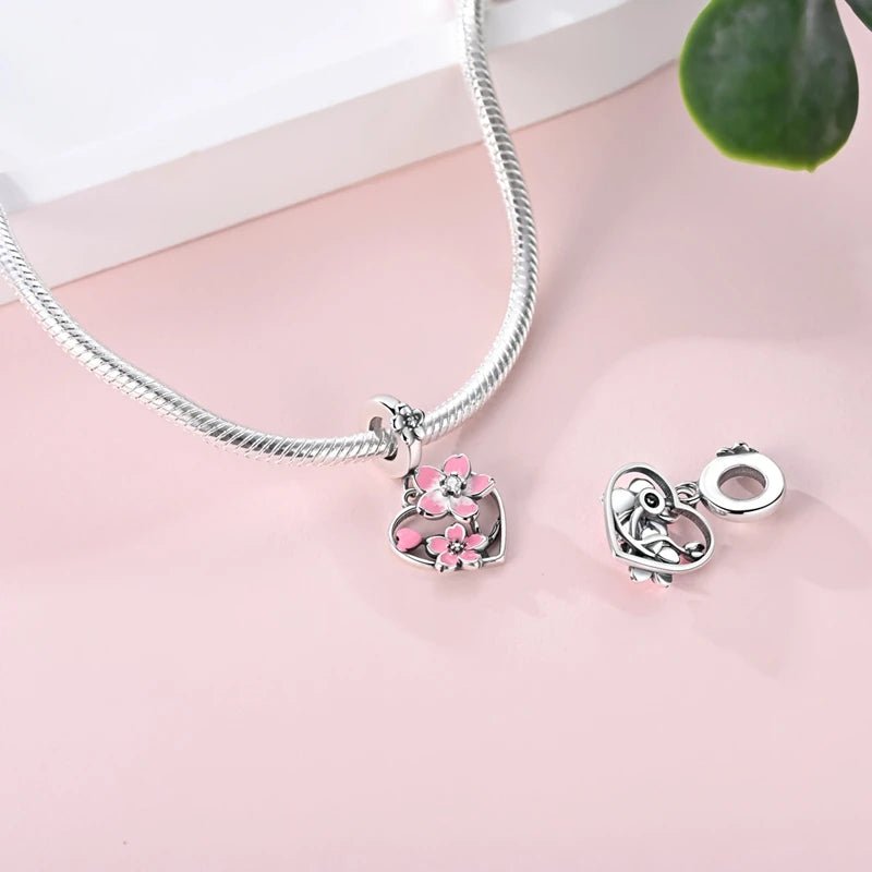 Amarante Jewelry Rotating Cherry Blossom Heart Dangle Charm