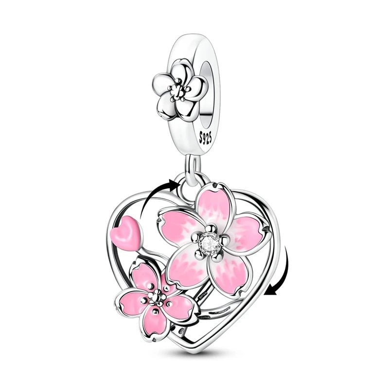 Amarante Jewelry Rotating Cherry Blossom Heart Dangle Charm