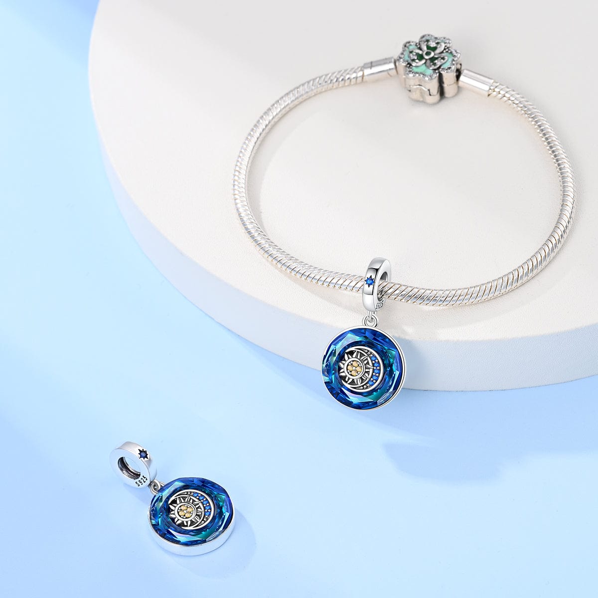 Amarante Jewelry Sapphire Blue Crystal Charm with Sun & Moon Accent