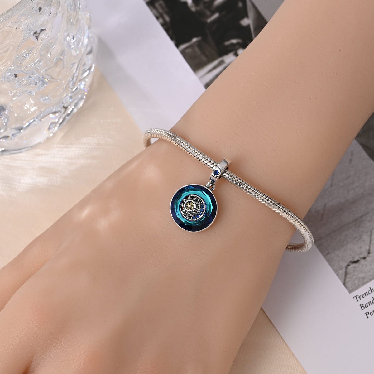 Amarante Jewelry Sapphire Blue Crystal Charm with Sun & Moon Accent