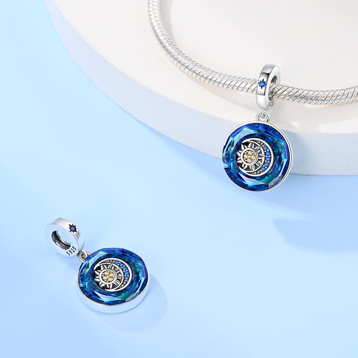 Amarante Jewelry Sapphire Blue Crystal Charm with Sun & Moon Accent