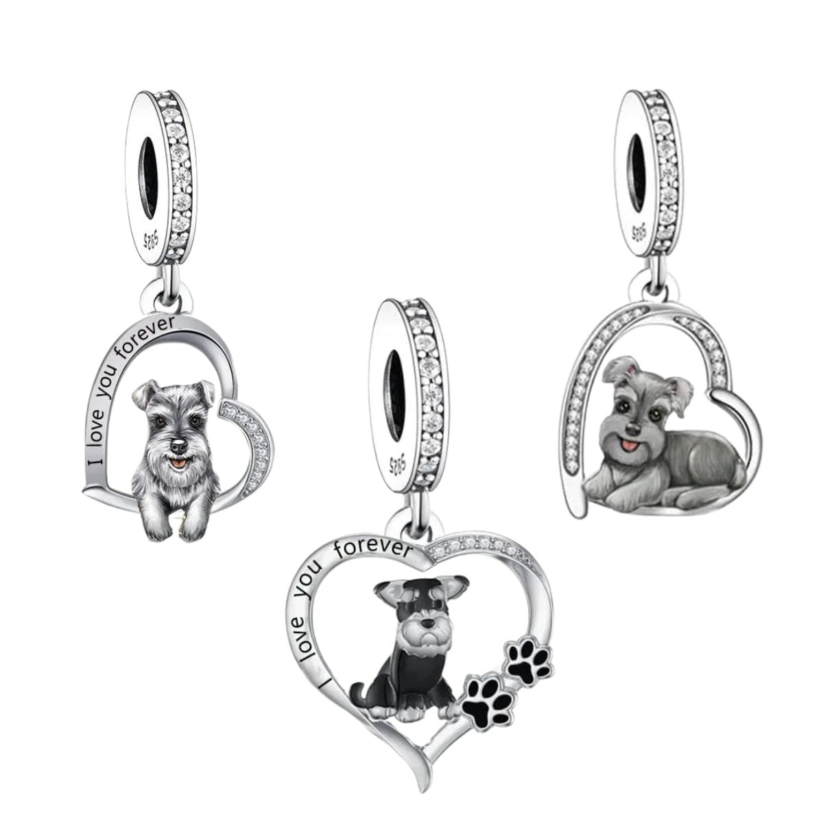 Amarante Jewelry Schnauzer Dog Heart Charm Trio