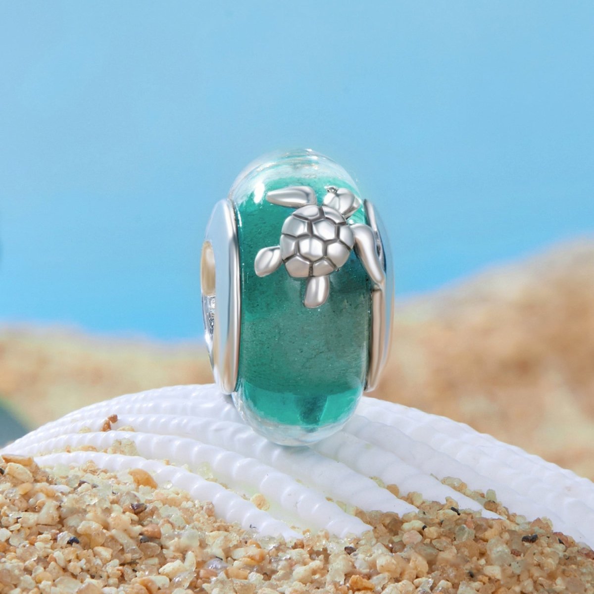 Amarante Jewelry Sea Turtle with Ocean Wave Murano Charm