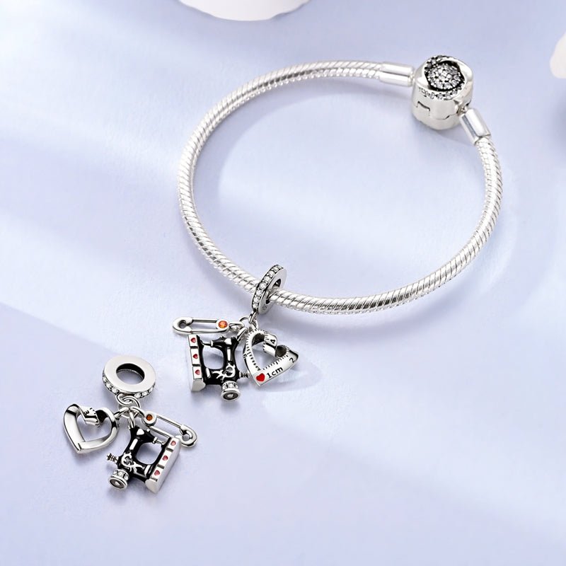 Amarante Jewelry Sewing Machine, Tape Measure, & Safety Pin Triple Dangle Charm