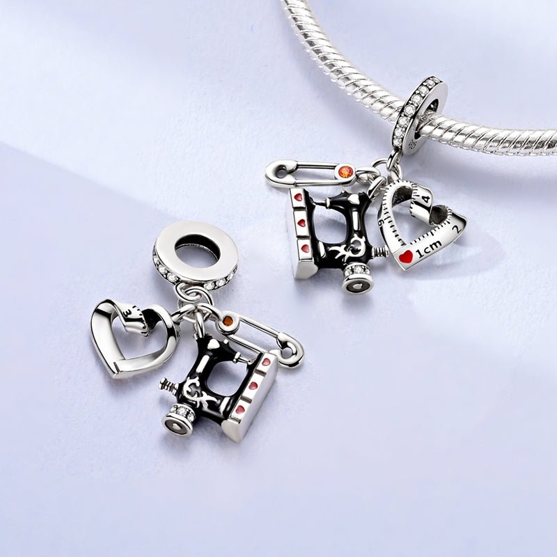 Amarante Jewelry Sewing Machine, Tape Measure, & Safety Pin Triple Dangle Charm