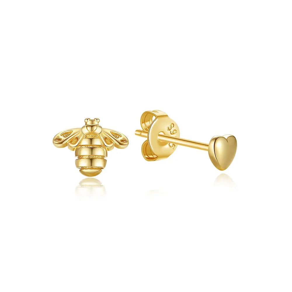 Amarante Jewelry Shine Bee & Heart Stud Earrings