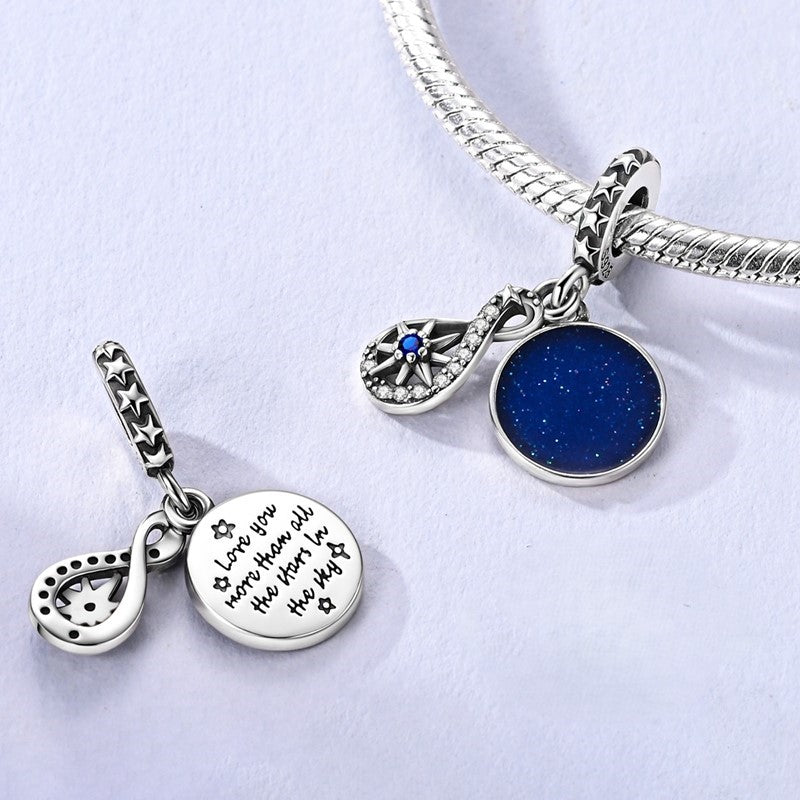 Amarante Jewelry Shooting Star Galaxy & Love You Inscription Double Dangle Charm