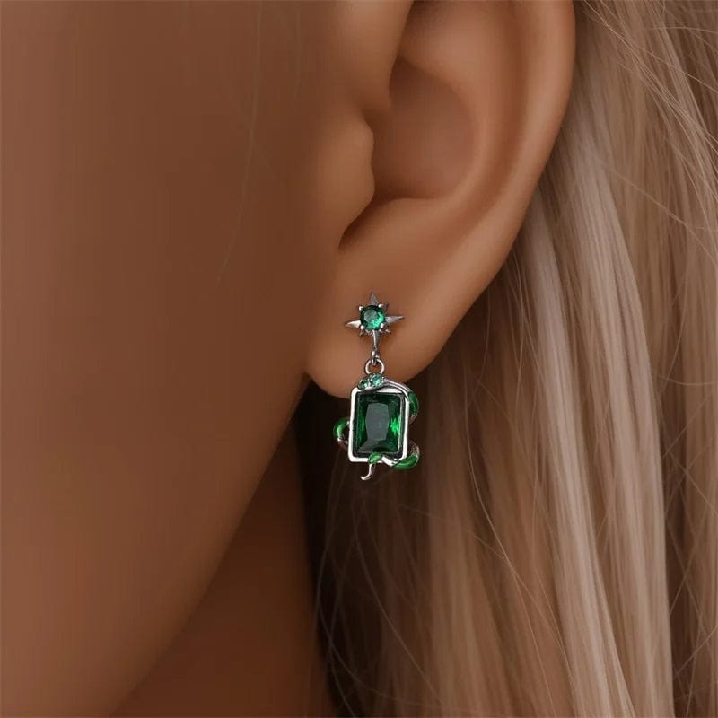 Amarante Jewelry Silver Star & Green Gemstone Vine Drop Earrings