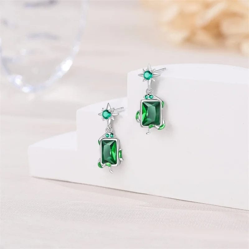 Amarante Jewelry Silver Star & Green Gemstone Vine Drop Earrings