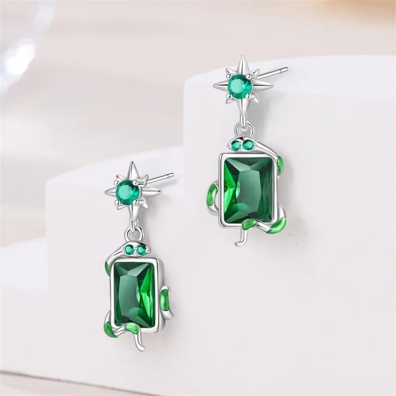 Amarante Jewelry Silver Star & Green Gemstone Vine Drop Earrings