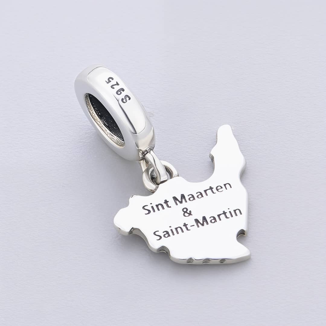 Amarante Jewelry Sint Maarten & Saint Martin Island Map Flag Dangle Charm