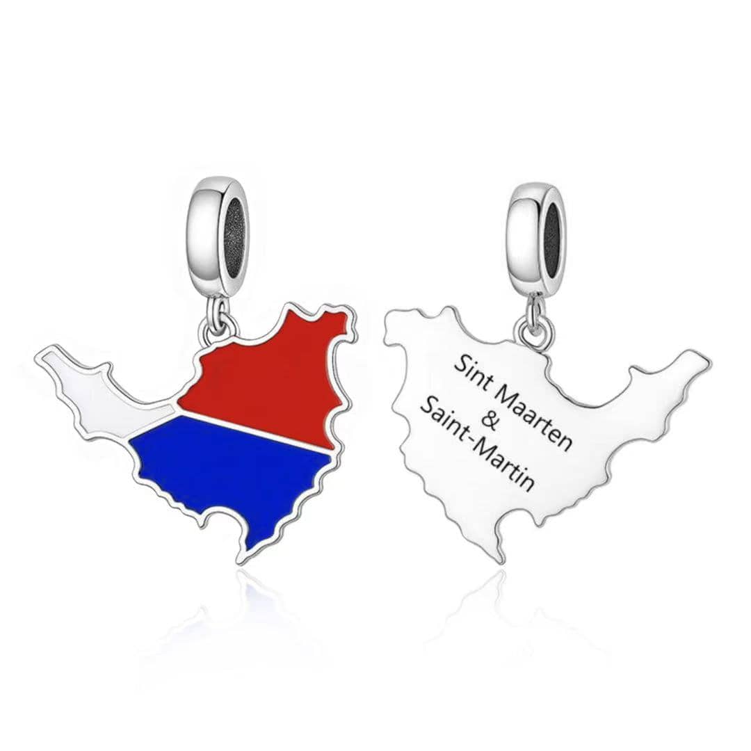 Amarante Jewelry Sint Maarten & Saint Martin Island Map Flag Dangle Charm