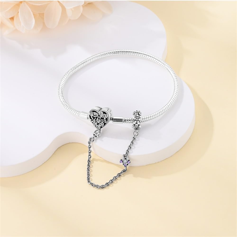 Amarante Jewelry Sister Heart Charm Bracelet with Safety Chain