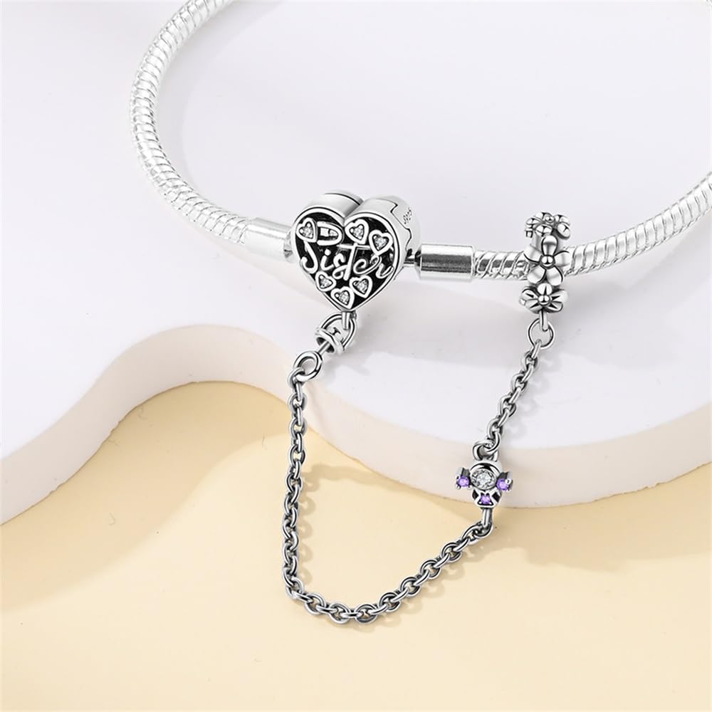 Amarante Jewelry Sister Heart Charm Bracelet with Safety Chain