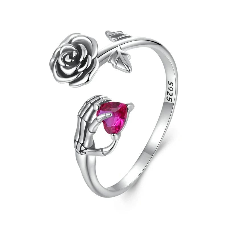 Amarante Jewelry Skeleton Hand & Rose Ring