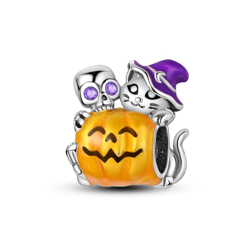 Amarante Jewelry Skeleton & Witch Cat on Pumpkin Charm
