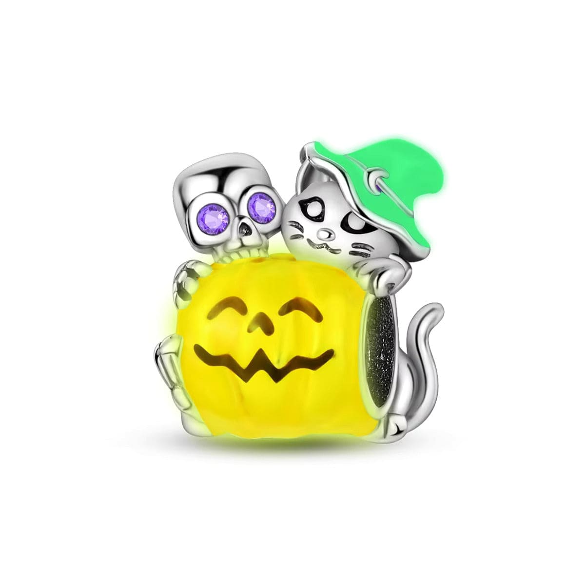 Amarante Jewelry Skeleton & Witch Cat on Pumpkin Charm