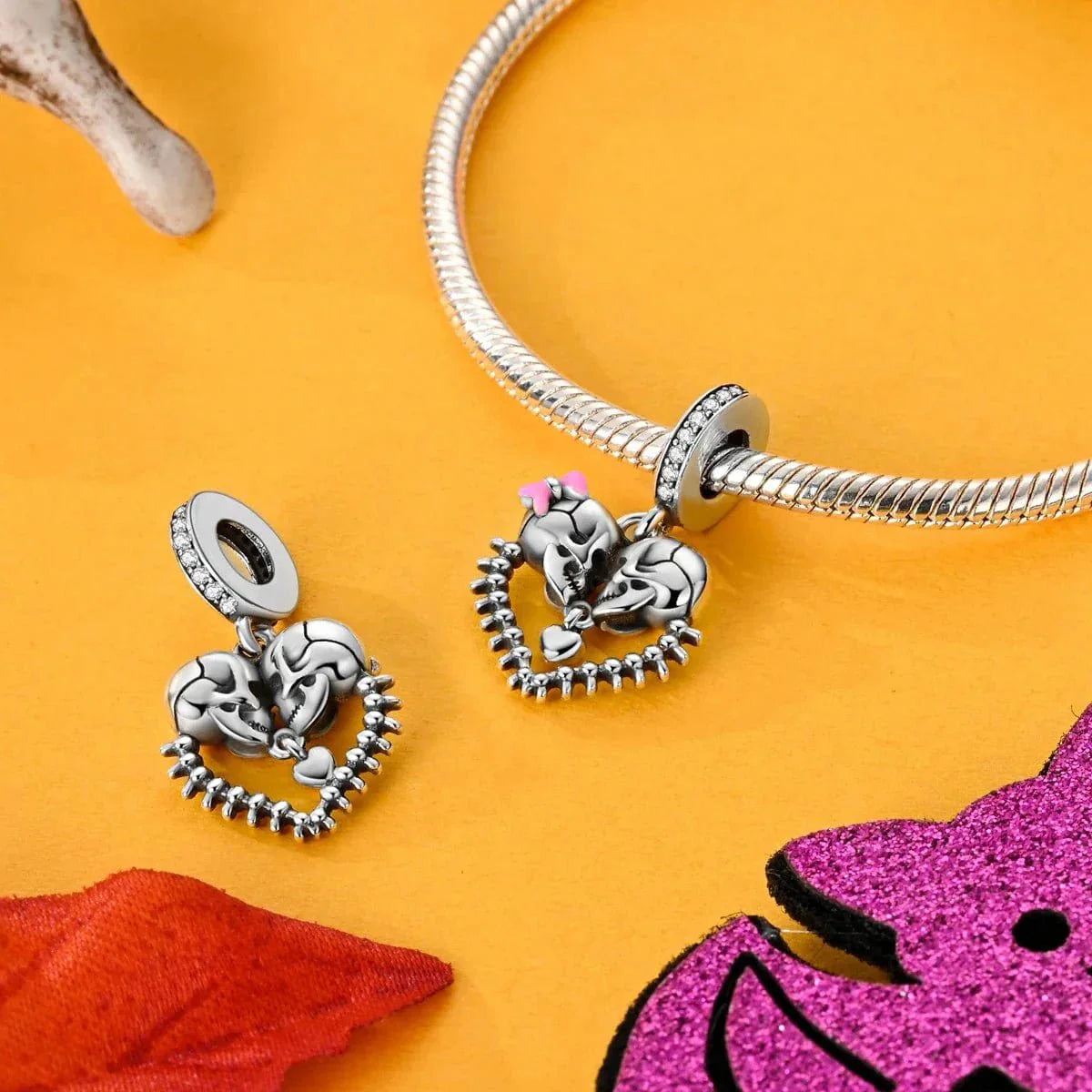 Amarante Jewelry Skeletons Love Heart Dangle Charm
