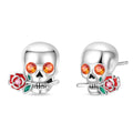 Amarante Jewelry Skull & Rose Crystal Stud Earrings with Enamel Accents