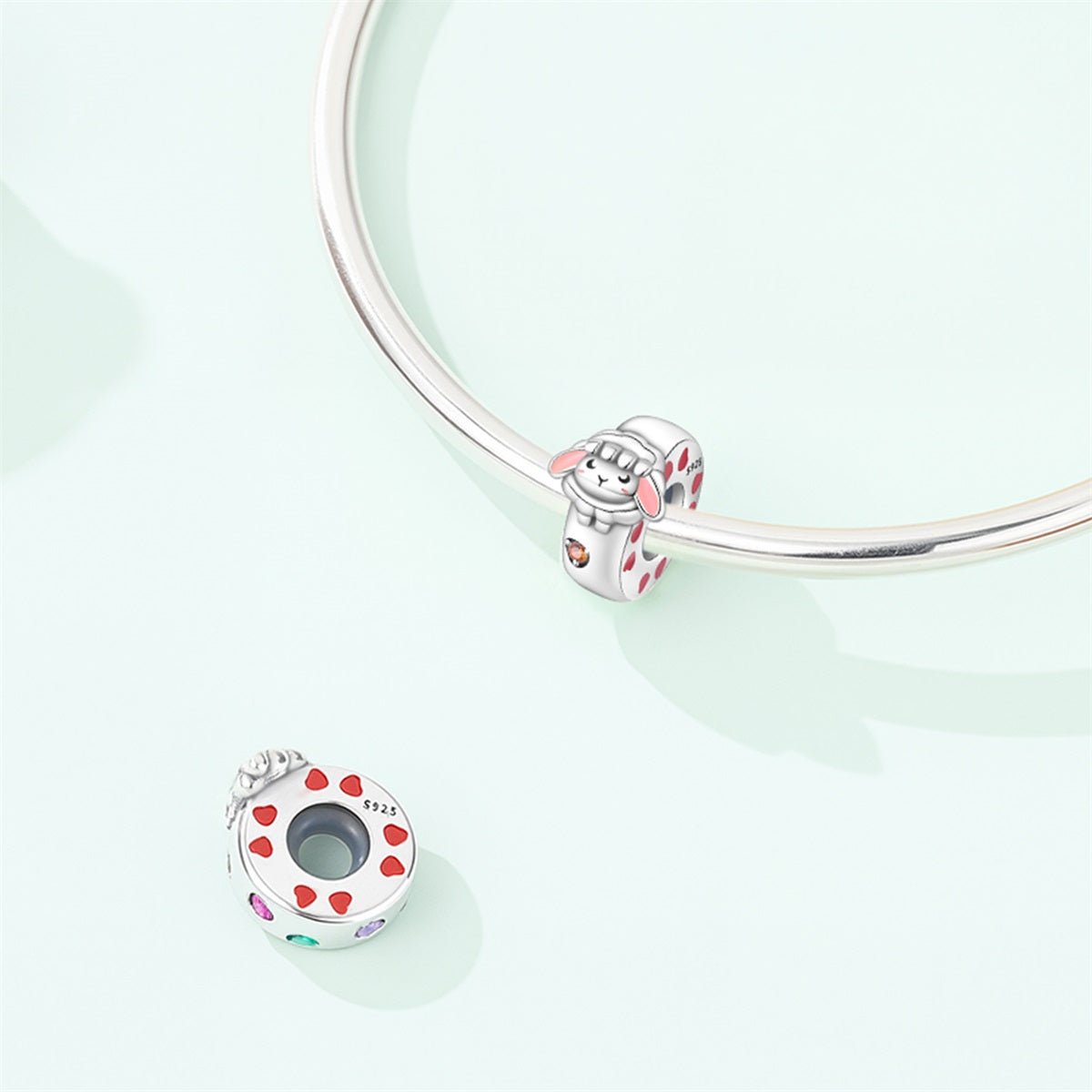 Amarante Jewelry Sleeping Lamb & Pink Hearts Charm