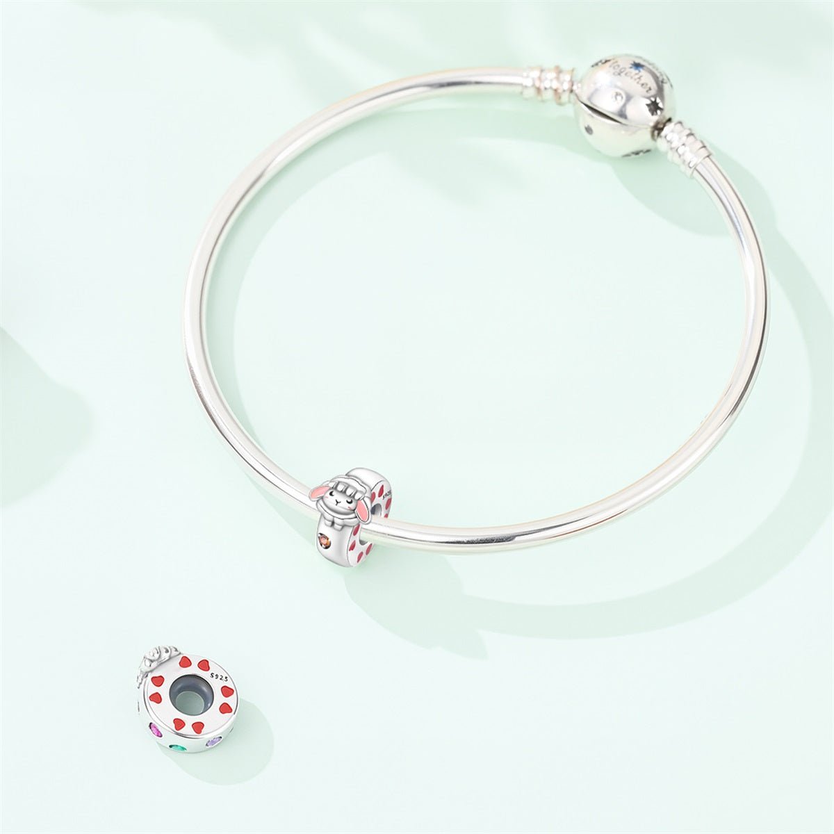Amarante Jewelry Sleeping Lamb & Pink Hearts Charm