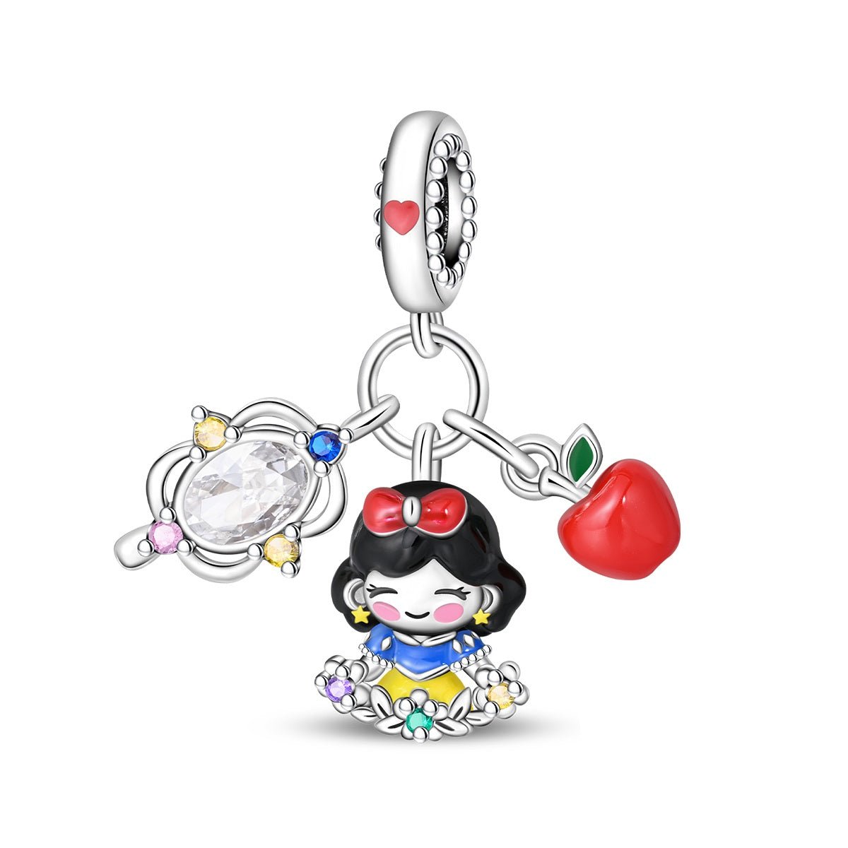 Amarante Jewelry Snow White with Apple, Mirror, & Flower Dangle Charm