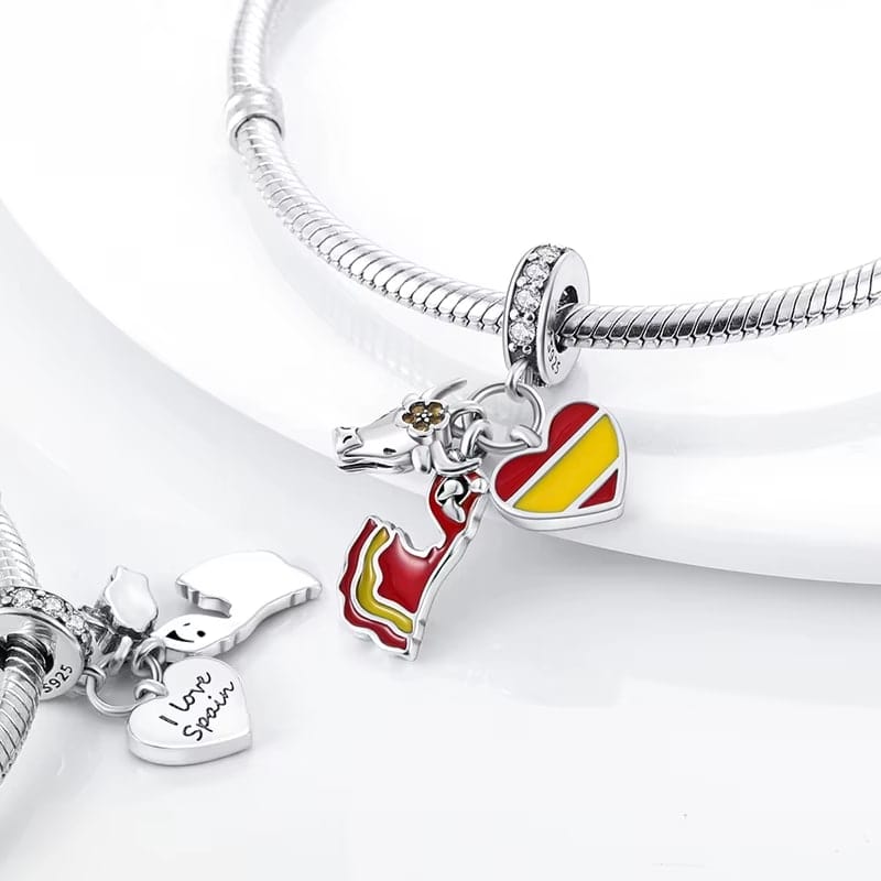 Amarante Jewelry Spain Heart Flag, Flamenco and Bull Dangle Charm