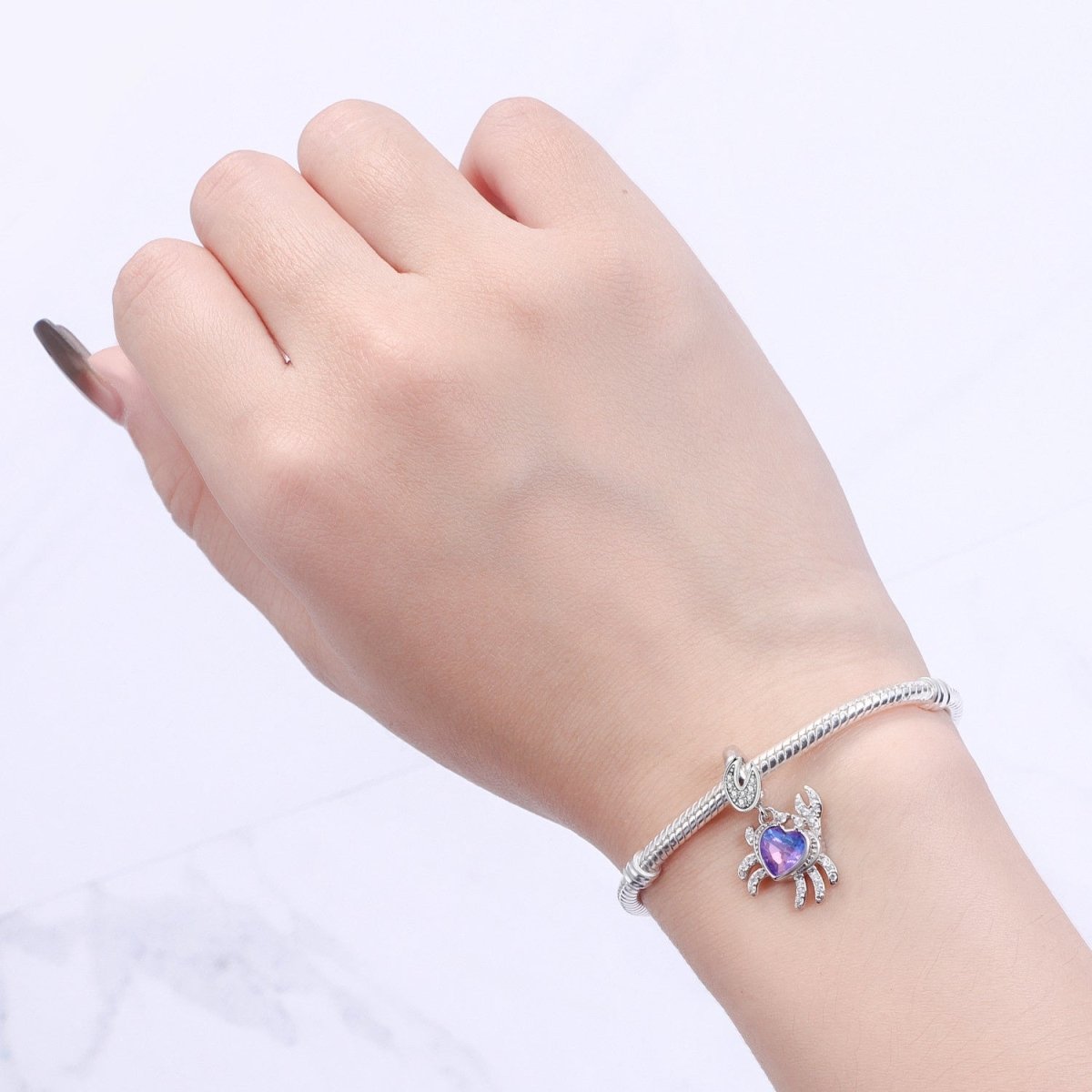 Amarante Jewelry Sparkling Crab with Purple Heart Stone Dangle Charm