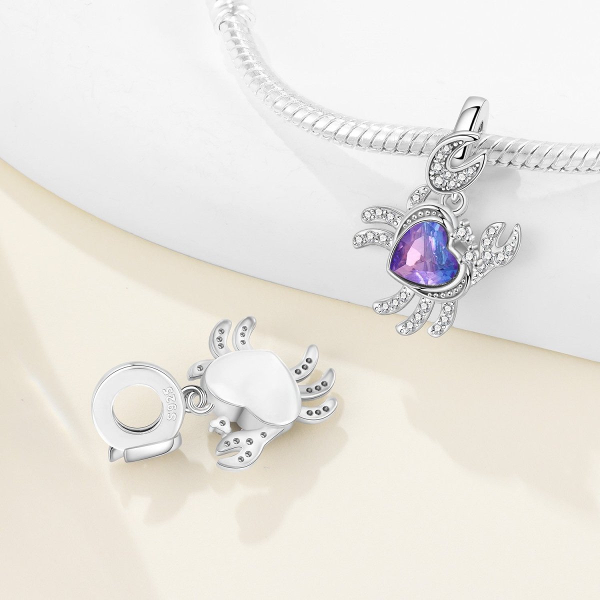 Amarante Jewelry Sparkling Crab with Purple Heart Stone Dangle Charm