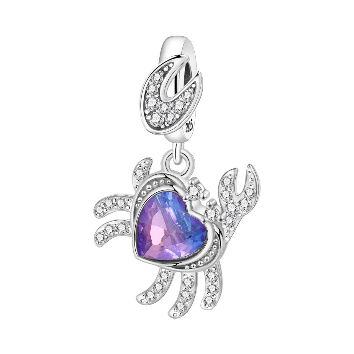 Amarante Jewelry Sparkling Crab with Purple Heart Stone Dangle Charm