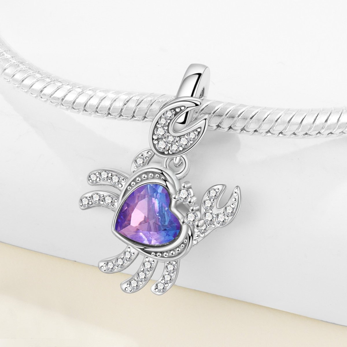 Amarante Jewelry Sparkling Crab with Purple Heart Stone Dangle Charm