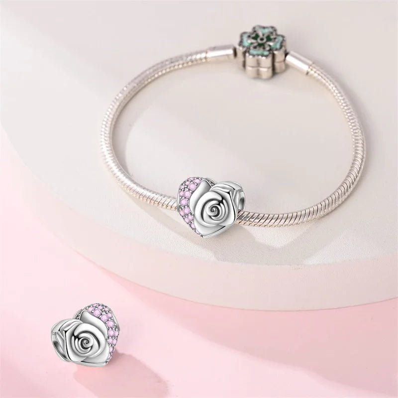 Amarante Jewelry Blooming Rose & Pink Pavé Heart Charm