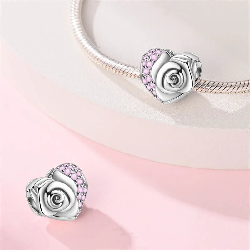 Amarante Jewelry Blooming Rose & Pink Pavé Heart Charm