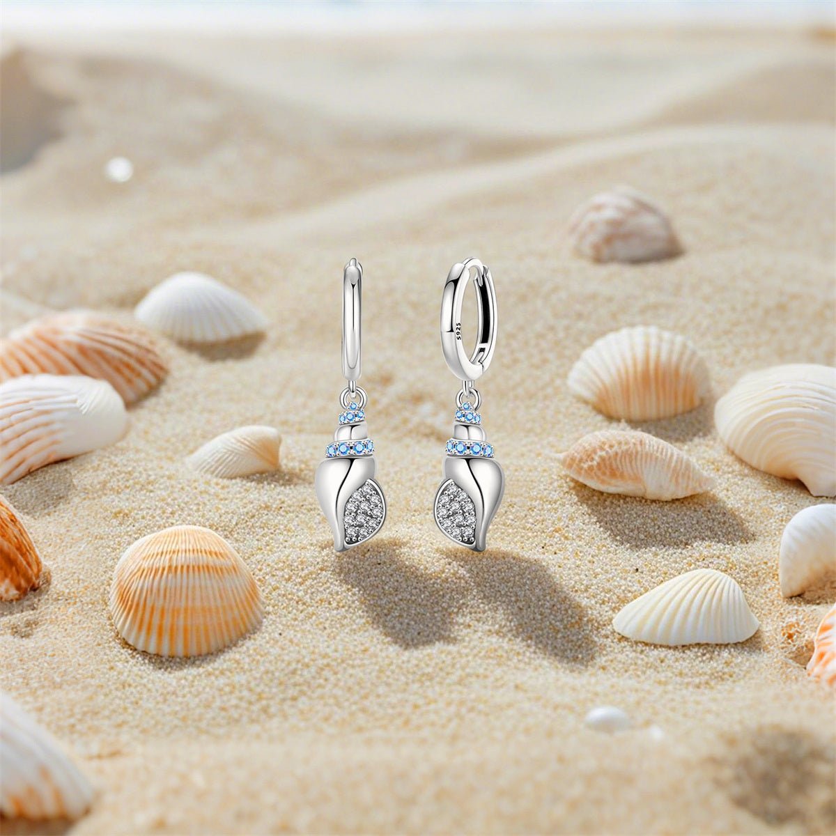 Amarante Jewelry Sparkling Seashell Hoop Earrings