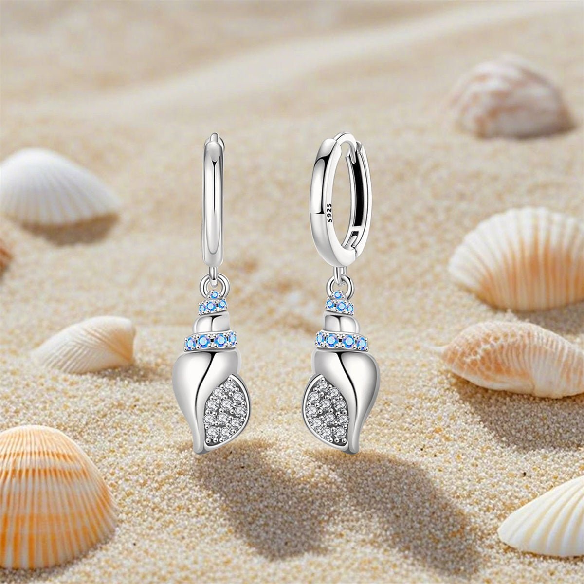 Amarante Jewelry Sparkling Seashell Hoop Earrings