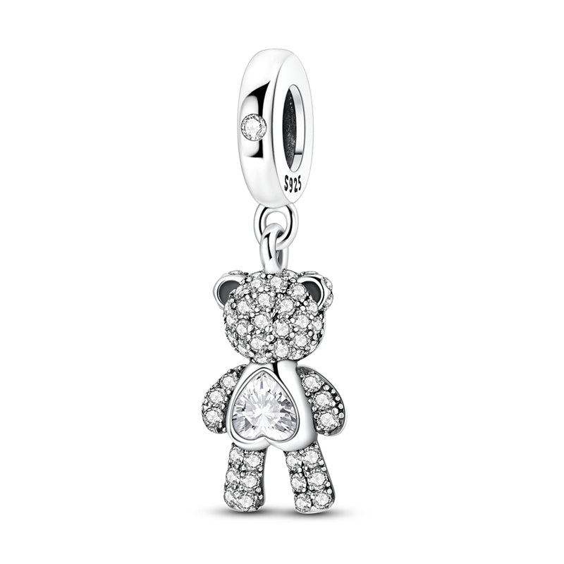 Amarante Jewelry Sparkling Teddy Bear with Heart Dangle Charm
