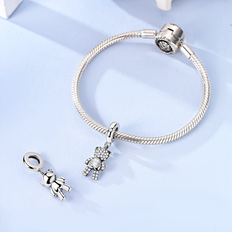 Amarante Jewelry Sparkling Teddy Bear with Heart Dangle Charm