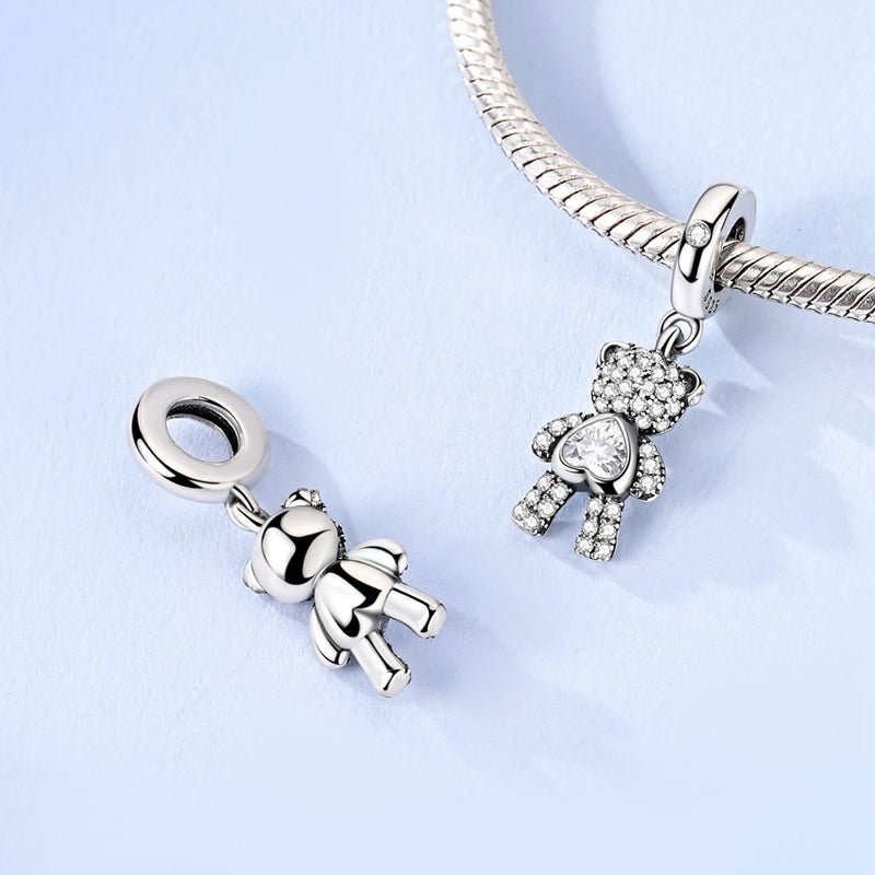 Amarante Jewelry Sparkling Teddy Bear with Heart Dangle Charm