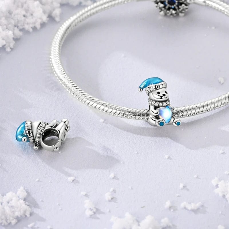 Amarante Jewelry Sparkling Winter Bear Charm with Blue Heart