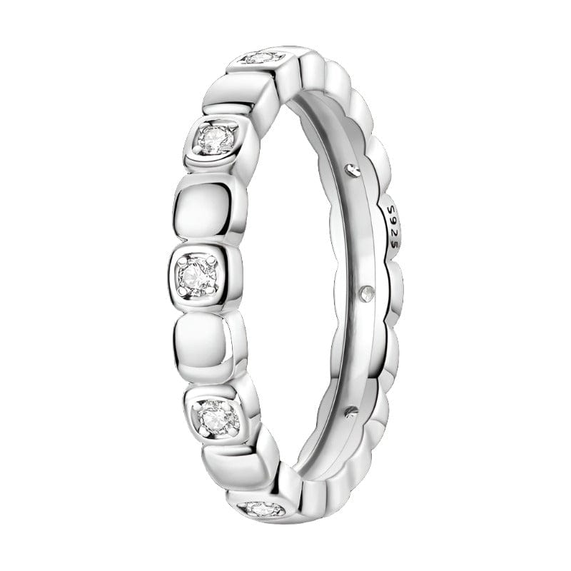 Amarante Jewelry Square Design Sterling Silver Band Ring with Clear Crystals