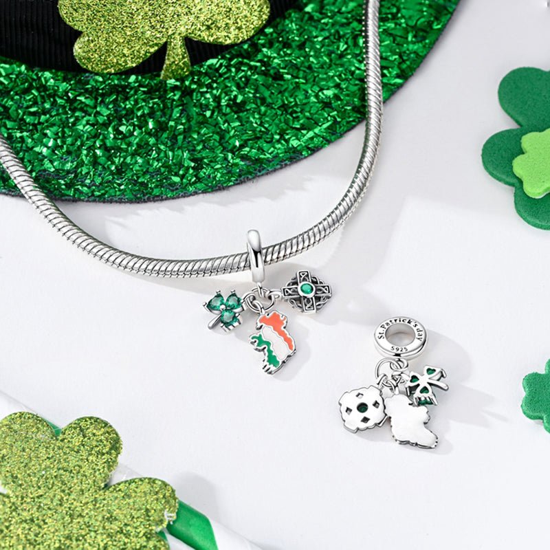 Amarante Jewelry St. Patrick’s Day Clover, Cross, & Ireland Map Dangle Charm