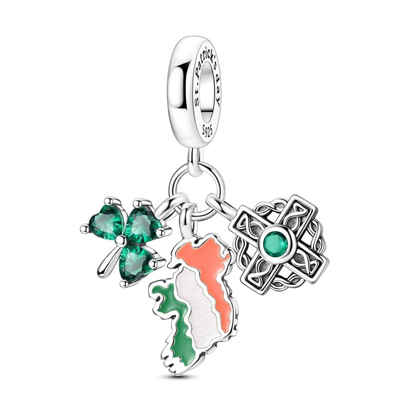 Amarante Jewelry St. Patrick’s Day Clover, Cross, & Ireland Map Dangle Charm