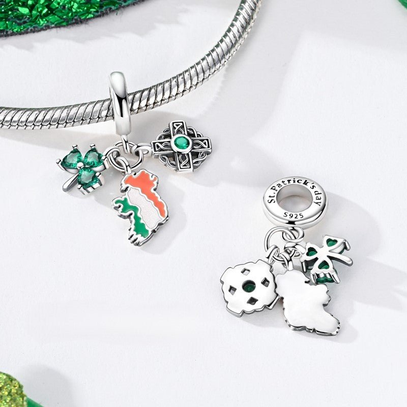 Amarante Jewelry St. Patrick’s Day Clover, Cross, & Ireland Map Dangle Charm