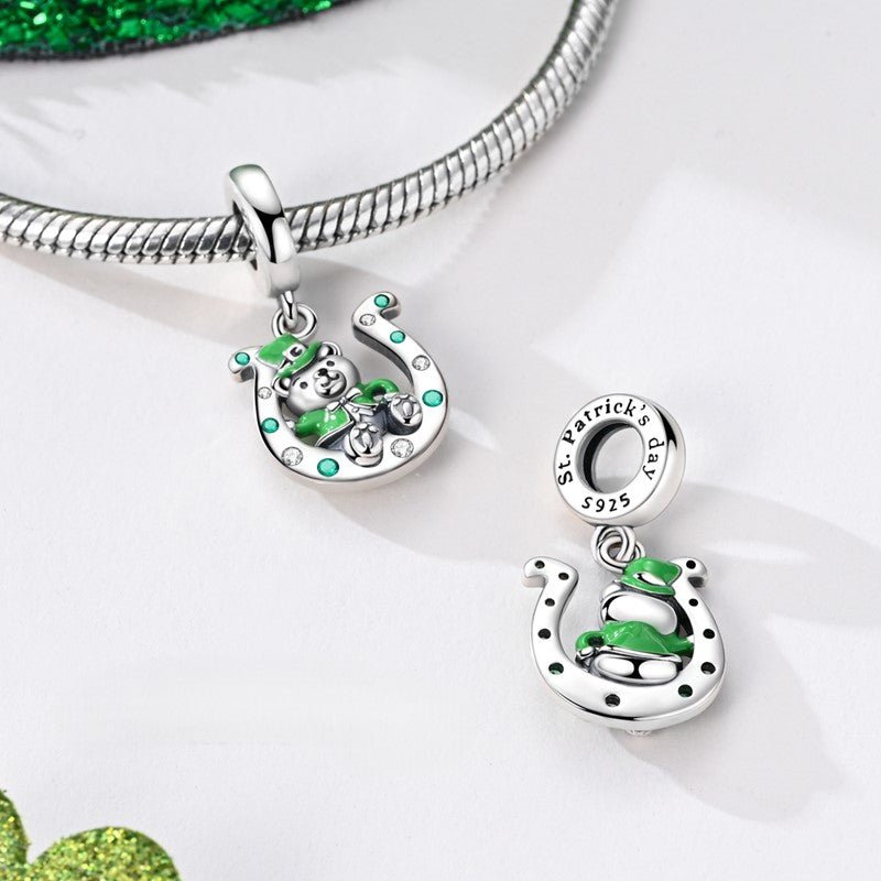 Amarante Jewelry St. Patrick’s Day Lucky Bear & Horseshoe Dangle Charm
