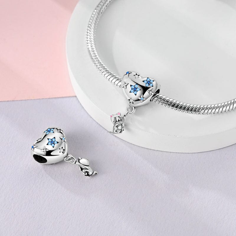 Amarante Jewelry Starry Heart & Playful Cat Charm