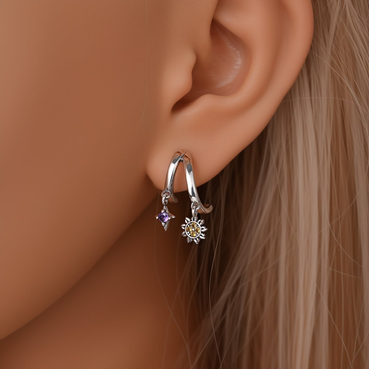 Amarante Jewelry Sun & Moon Hoop Earrings