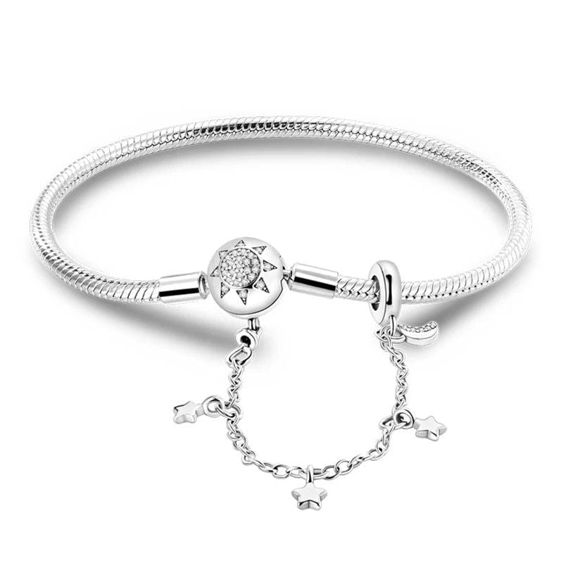Amarante Jewelry Sunburst Clasp Snake Chain Bracelet with Star Charm Safety Chain