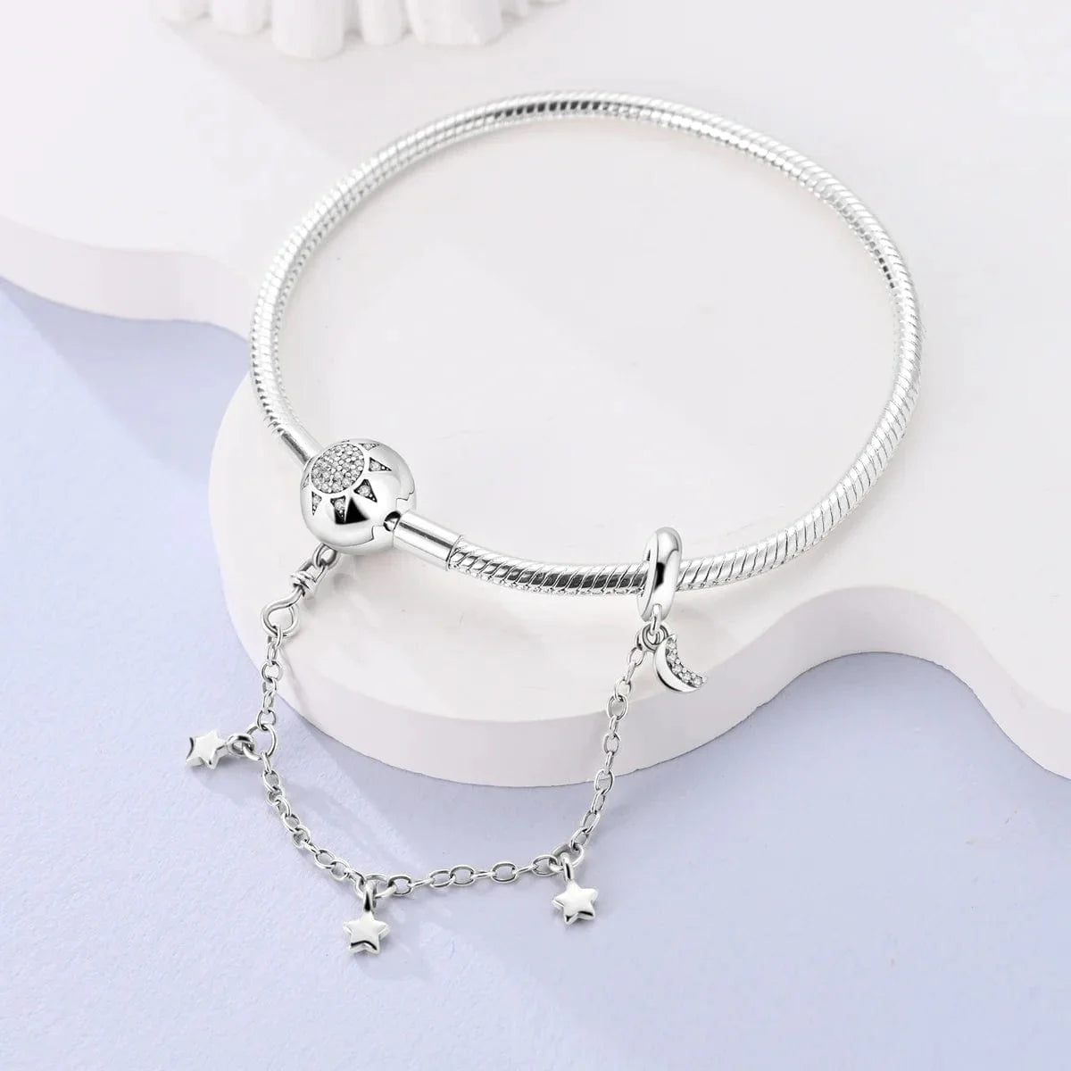 Amarante Jewelry Sunburst Clasp Snake Chain Bracelet with Star Charm Safety Chain