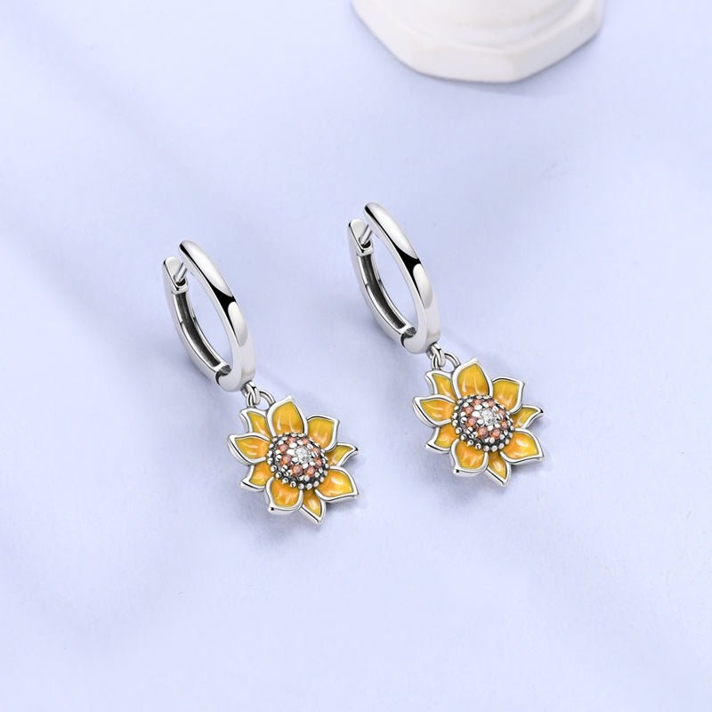 Amarante Jewelry Sunflower Bloom Drop Hoop Earrings
