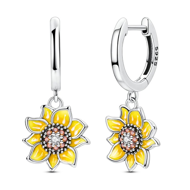 Amarante Jewelry Sunflower Bloom Drop Hoop Earrings